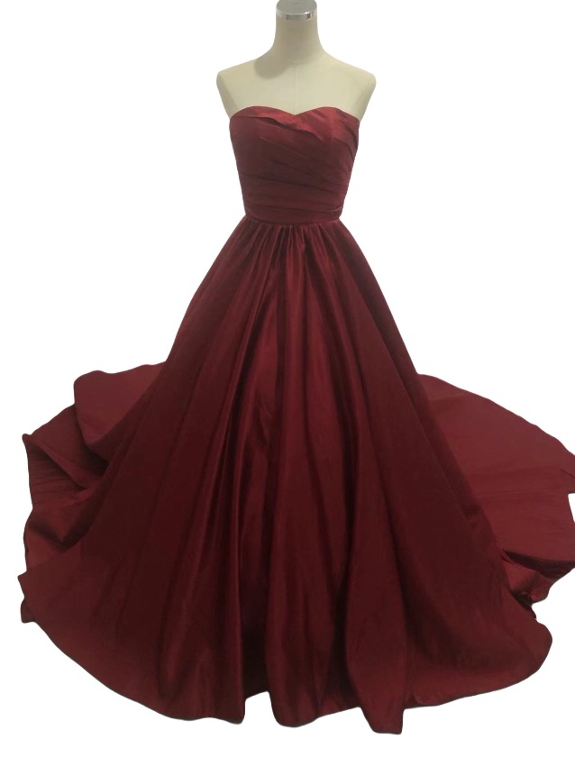 カラードレス ボルドー色 ベアトップ 光沢サテン ロングトレーン 編み上げ 披露宴 26,520円