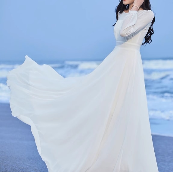 レディース スカート ワンピース プルオーバー ドレス フレア 長袖 ラウンドネック フェミニン プリーツ レース シフォン ウエストマーク リブ 透け感 シースルー オーガンジー 切り替えデザイン 8,682円