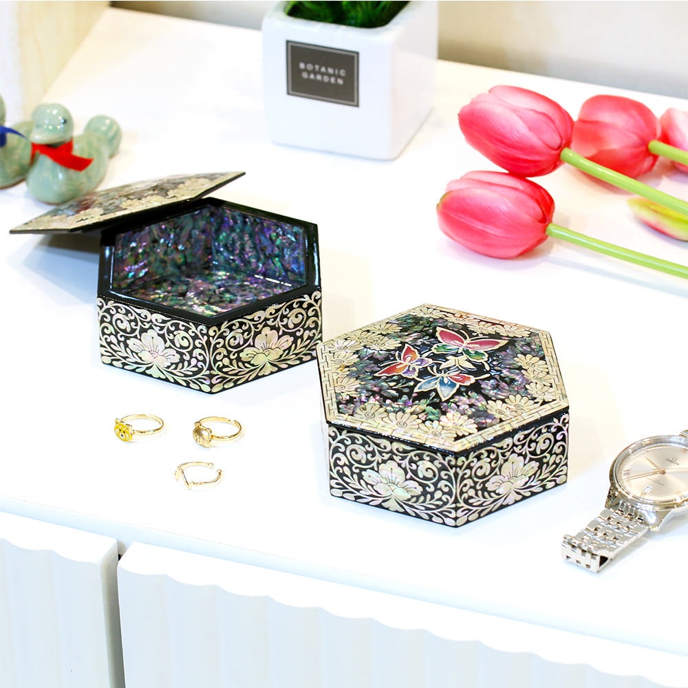 タスム[ミニ 六角 キャンディー箱 宝石箱]螺鈿宝石箱 ミニ螺鈿箱 韓国 螺鈿漆器宝石箱プレゼント