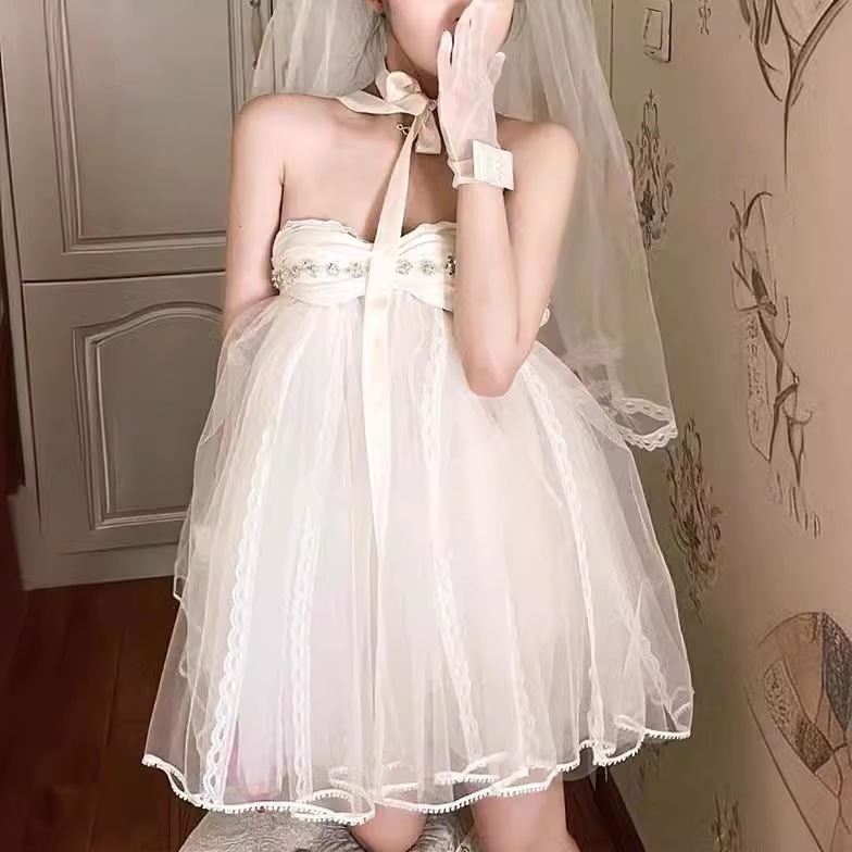 女性用ホワイトチューブトップドレス高級成人式ふくらみのあるスカートプリンセスドレス誕生日ドレス 6,432円