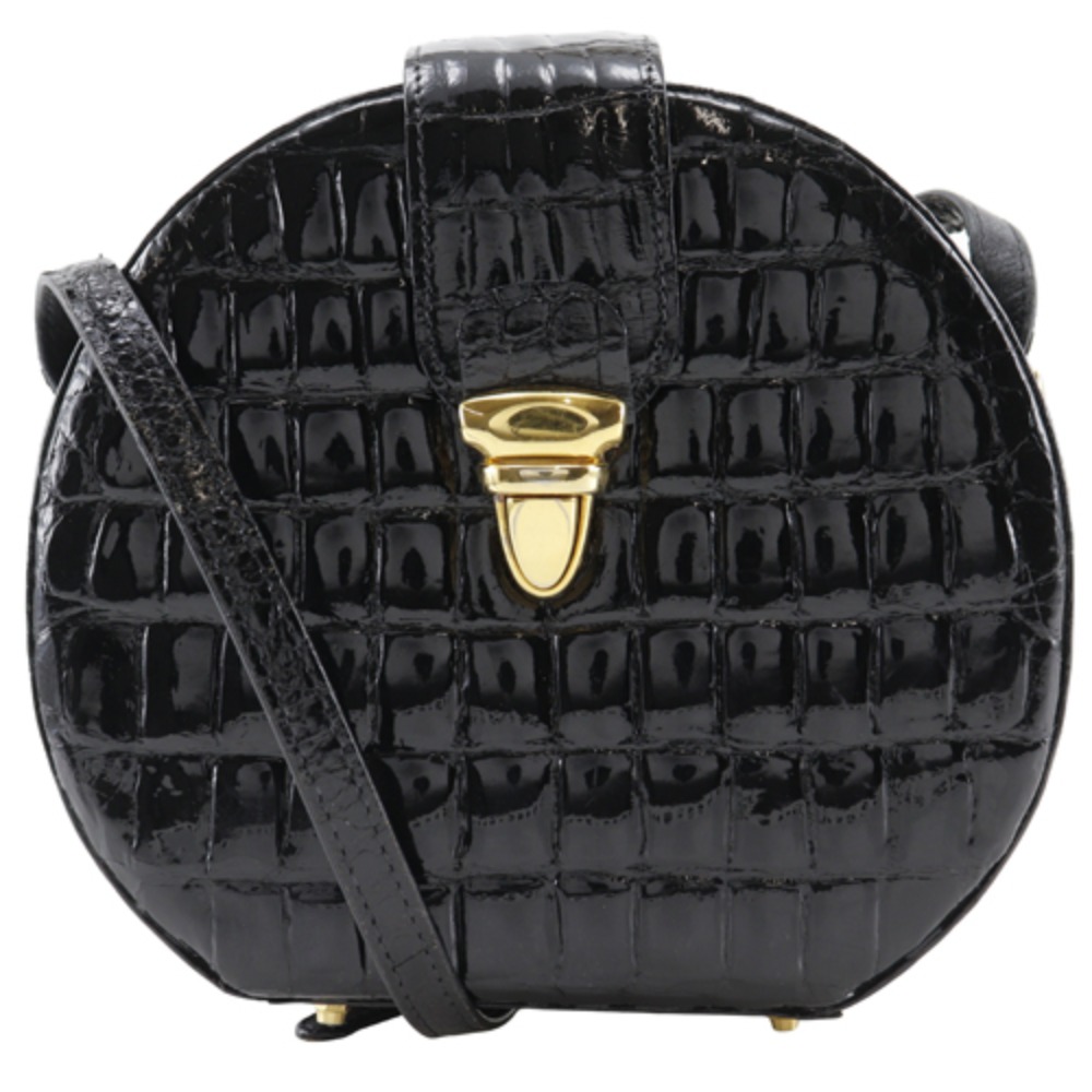 ポシェット ショルダーバッグ クロコダイル 黒 レディース 中古品