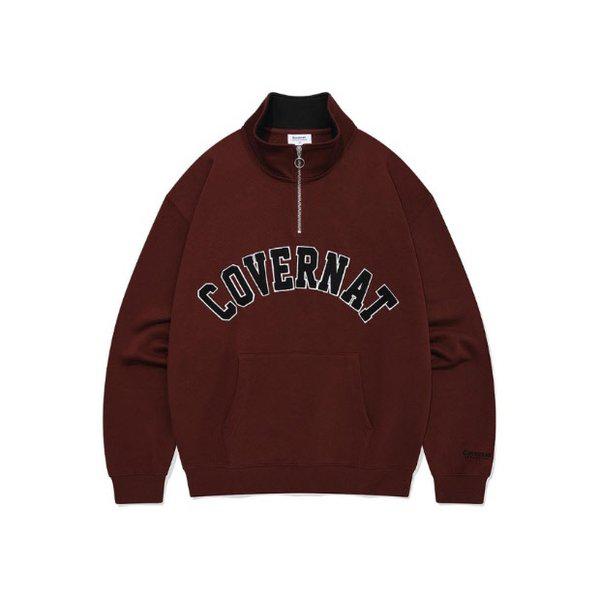 M 長袖Tシャツ CQK CO2403CR11-DR アーチロゴ ハーフジップ スウェットシャツ ディープレッド