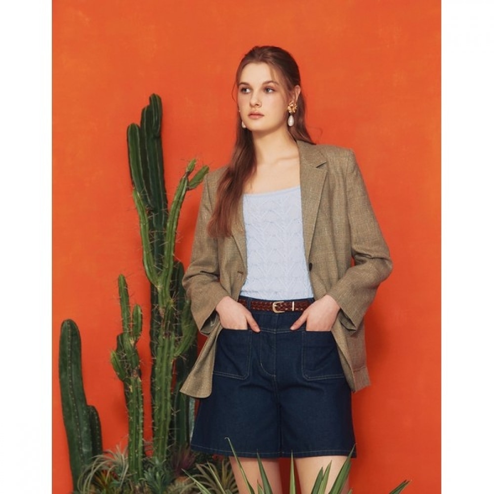 (ヘッジズレディース) 24SS カーキルーズフィットリネンチェックシングルジャケット HSJA4B301K2