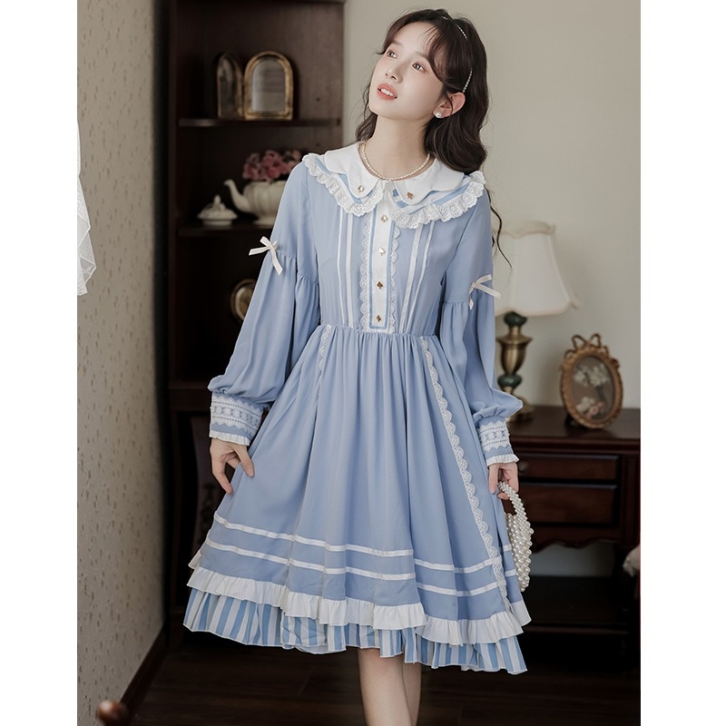 【急速出荷】送.料.無.料.ロリータ風 長袖 がキュートな軽やかなプリンセススカート ワンピース