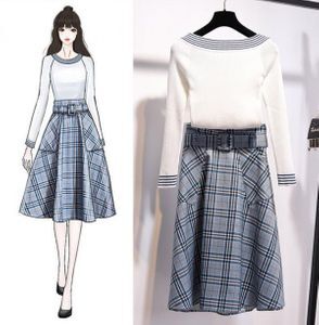 レトロ風 セットアップ 長袖 春 夏 秋 冬 きれいめ カジュアル かわいい フォーマル aライン Aライン ニット ワンピ フレアスカート 膝丈 ひざ丈 ミディアム丈 ミドル丈 Uネック ラウンドネ