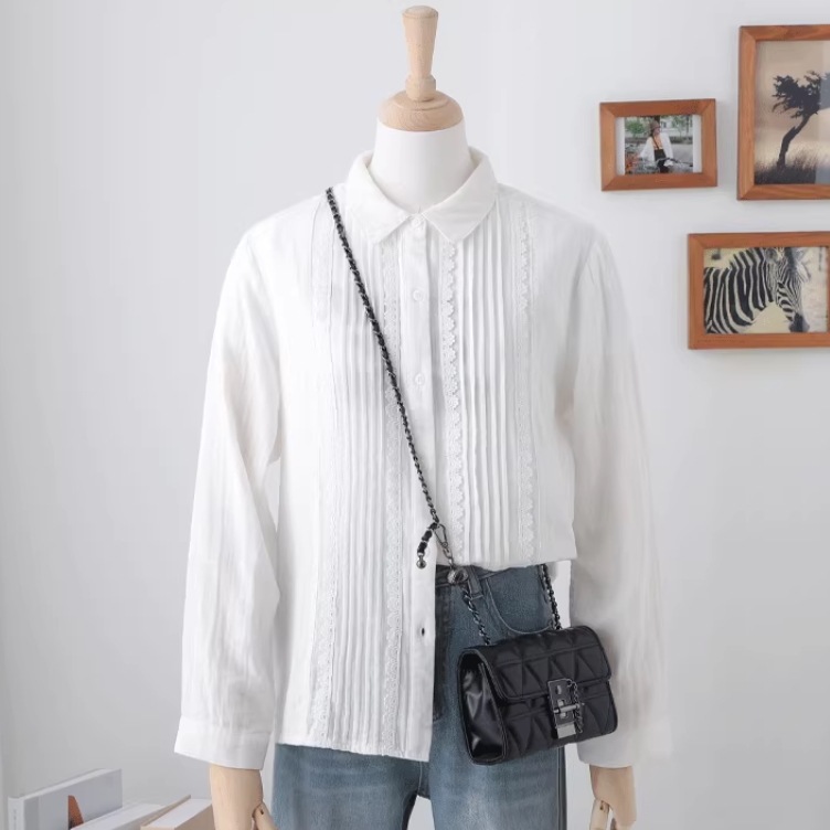 レディース トップス シャツ ブラウス 前開き 長袖 襟付き フェミニン フレンチデザイン プリーツ ボタン 薄手 かわいい 大人可愛い きれいめ シンプル カジュアル 上品 おしゃれ レトロ 5,573円