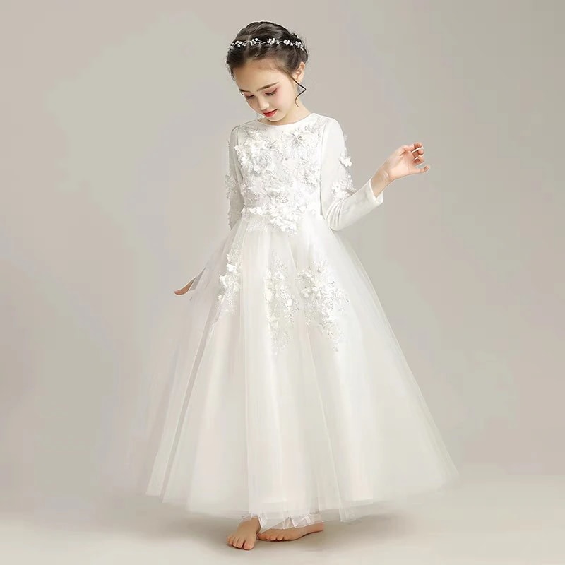 子供用のドレス子供用花の子供のプリンセススカートふくらんでいる糸はファッショナブルな女の子のピアノパフォーマンス服秋と冬