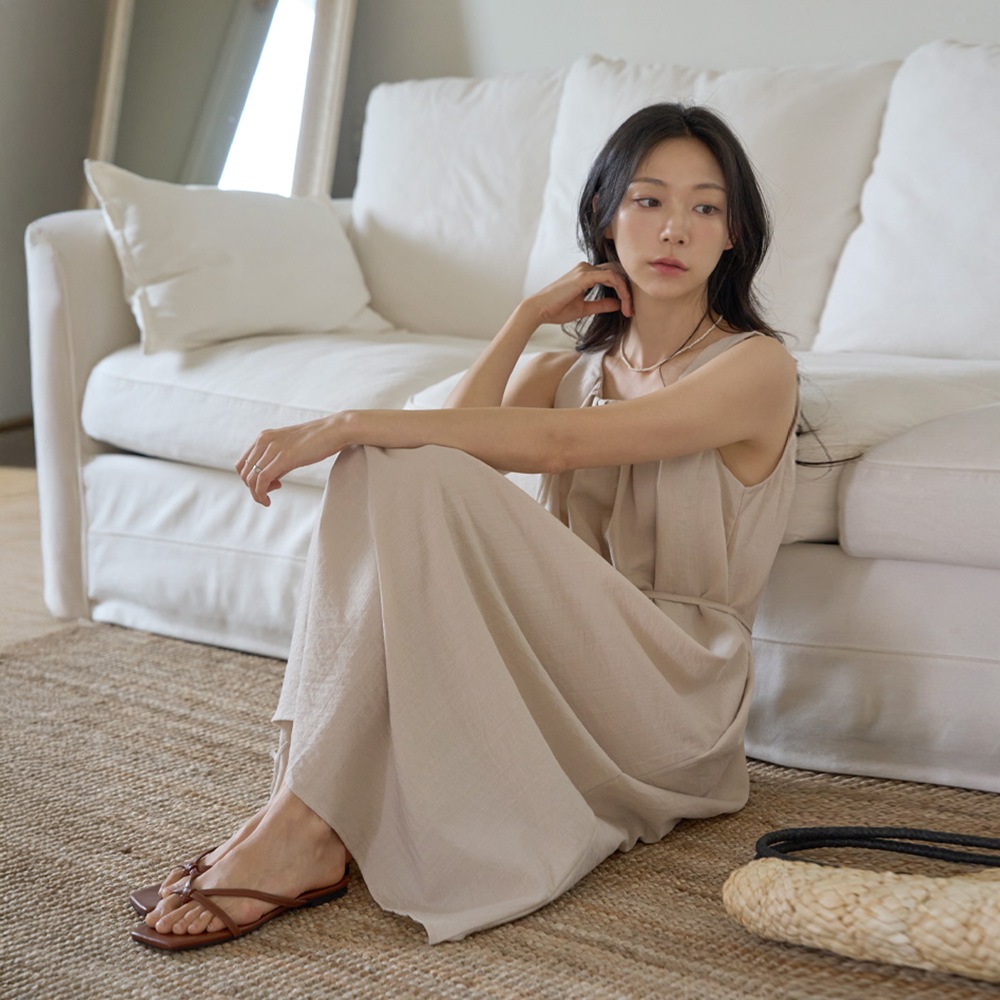 ロエムズストラップセットピンタックスリーブレスロングワンピース