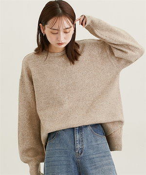 ニット ふわふわメランジ裾リブゆるサイズニット