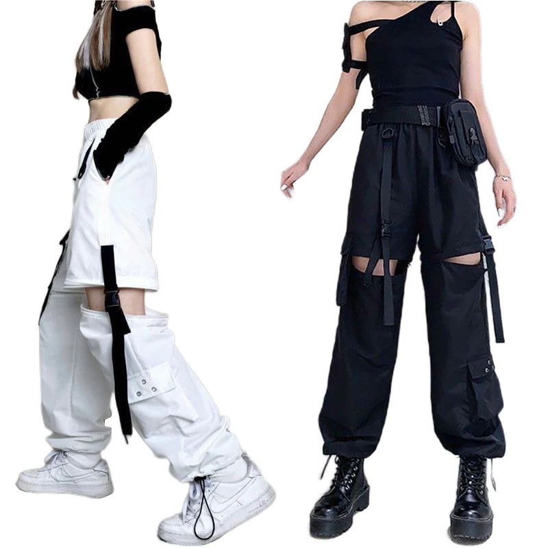 大人気！ ホワイト ジョガー パンツ 病みかわ 地雷系 ダンス パンク 韓国 絶対領域パンツ セパレート 長ズボン 団体ズボン カーゴパンツ