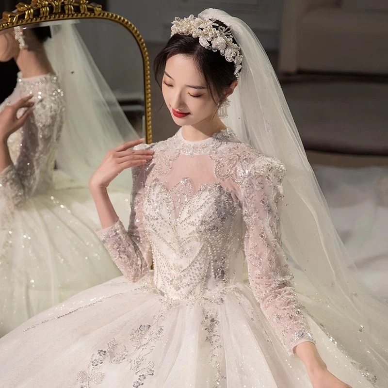 ウェディングドレス 2025 新花嫁 小重工 感 チーディプリンセス スーパー メインガーゼ 長袖