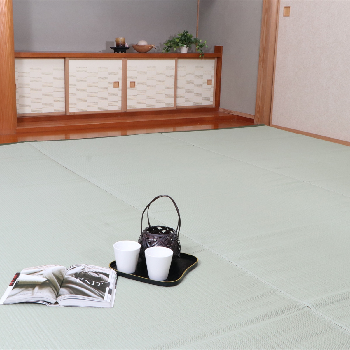 【I】【代引不可】洗える PPカーペット ファーム 江戸間8畳グリーン 約348×352cm 撥水/ござ/国産