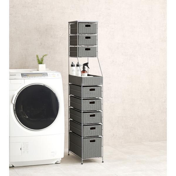 ラック 棚 洗面 水周り おしゃれ アジアン ラタン風 かご 引き出し バスケットラック シンプル スリム 簡単組立 幅25cm