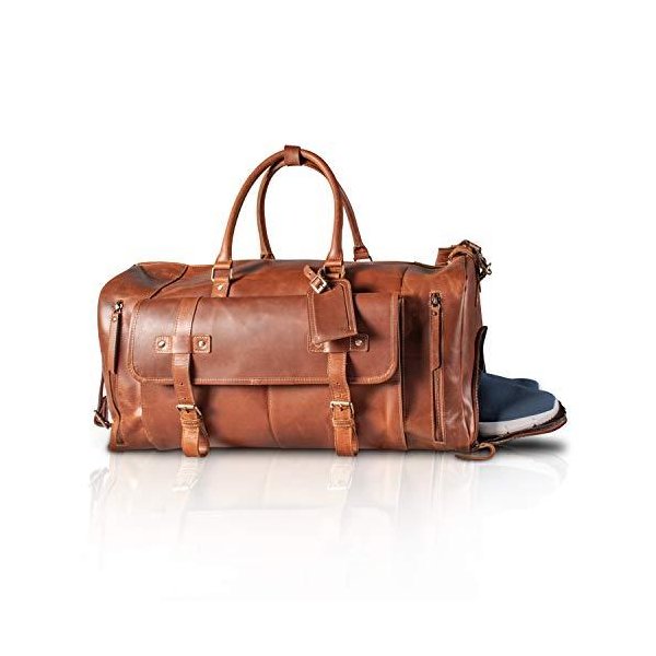 旅行バッグ KomalC 24 Inch Leather Duffel Bags for Men and Women Full Grain Leather Travel Overnight Weekend Lea