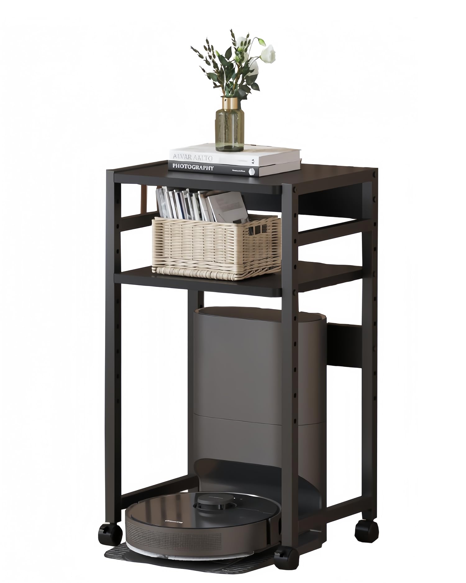 SUOWUKS ロボット掃除機収納ラック 多サイズ対応 お掃除ロボット置き台 高さ調節可能収納ラック サイドテーブル 落下防止 ベッドサイドテーブル キャスター付き 移動便利 空間活用ラック 寝室 リ