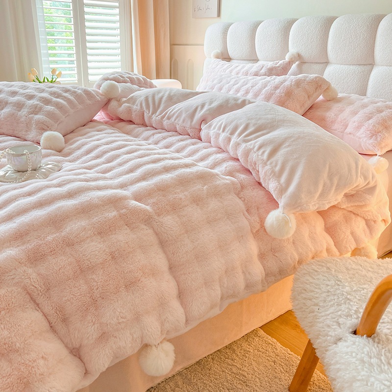 プリンセススタイル冬のラビットフリース4ピースセットガールハート濃厚ダブルサイドコーラルフリースフリースフリース寝具シート4 11,103円