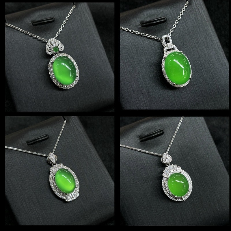 S925スターリングシルバー象嵌カルセドニーペンダント天然の明るいグリーン瑪瑙ファセットネックレスグリーンカルセドニー象嵌ファッションシルバージュエリー 4,805円