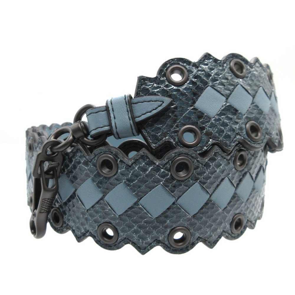 新品同様 ボッテガヴェネタ 563993 ショルダーストラップ パイソン/レザー/パイソン ブルー 0622【中古】BOTTEGAVENETA ユニセックス