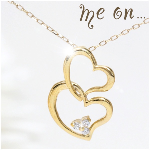 me on... K10イエローゴールド天然ダイヤモンドダブルハートモチーフネックレス 発送目安：２３週間