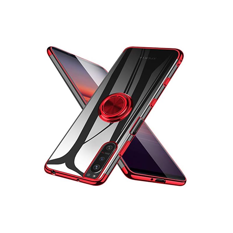 Xperia 5 II ケース SO-52A カバー リング クリア TPU 耐衝撃 透明 メッキ加工 SOG02 スマホケース 一体型 スタンド機能 車載ホルダー ストラップホール付き Sony エ