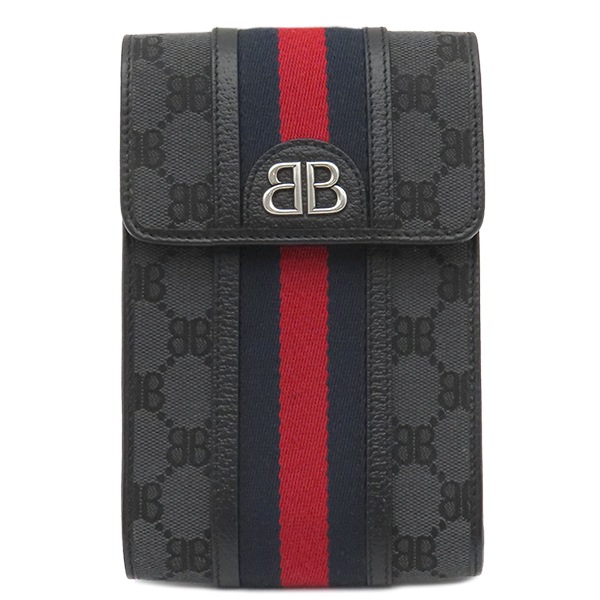 バレンシアガ BALENCIAGA ショルダーバッグ BALENCIAGA × GUCCI ザ ハッカー プロジェクト キャンバス レザー ブラック シルバー金具 グッチコラボ ミニバッグ 黒 680