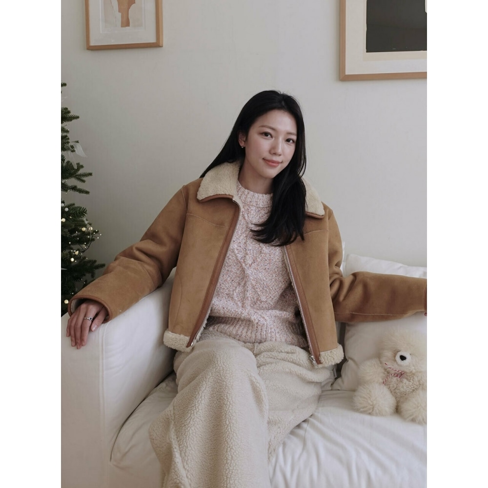 エーティーコーナーリバーシブルシアリングクロップドジャケットベージュ (AEJU3F020I2)