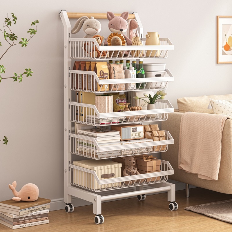 携帯本棚棚家居間リビングルームストレージラックフロアマウントマルチレイヤー車輪付きカートベッドルームシンプルな本棚