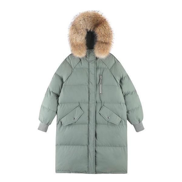 ダウンジャケット ミドル丈 中綿入り ファー フード付き コート レディース アウター 長袖 ポケット付き おしゃれ 韓国 暖かい 防寒 秋冬