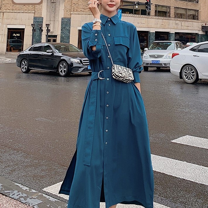 ワンピース ワンピ ロング丈 ロング ウエストベルト Aラインワンピース M L XL 2XL