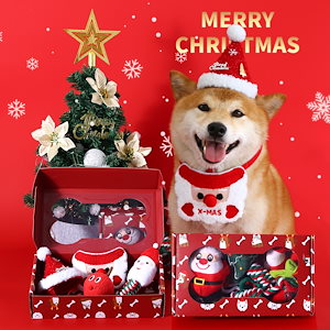 犬 おもちゃギフトセット クリスマスプレゼント ペットおもちゃ 帽子よだれかけぬいぐるみセット おもちゃ背セット 噛む 音が鳴る 犬用噛みおもちゃ 発声装置 音が出る ペット用品