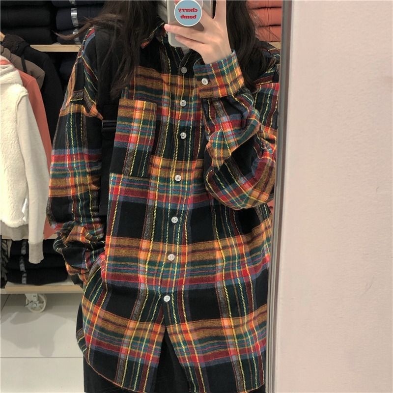 レトロ 起毛 チェック シャツ レディース アウター ゆったり インナー トップス 長袖 シャツ アウター54269