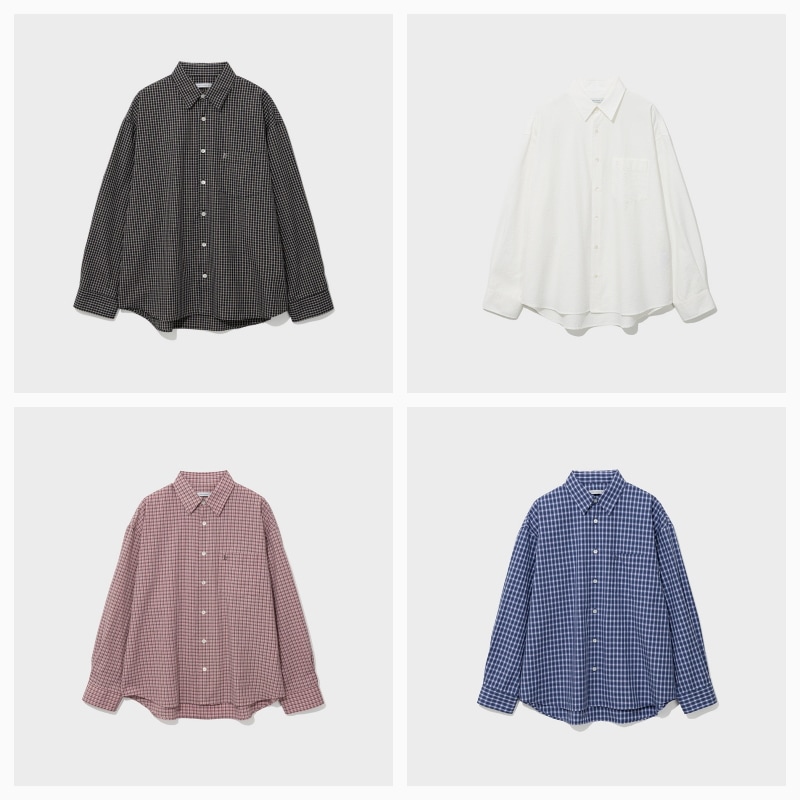 【LOW CLASSIC】26SS OVERSIZED Lc CHECKED SHIRT : 4COLORS
