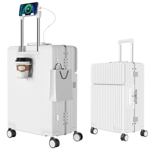 [ASHARD] スーツケース 多機能フロントオープン キャリーケース ストッパー付き 機内持ち込み キャリーバッグ 携帯スタンド USBポート付き カップホルダー付き 隠しフック機能 超軽量 耐衝撃