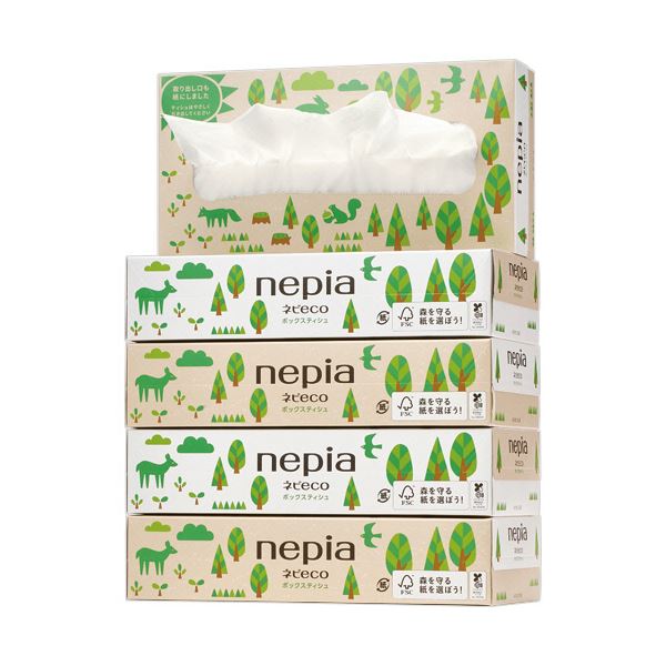 （まとめ）王子ネピア ネピア ネピeco ティシュ200組/箱 1パック（5箱）[x10セット]