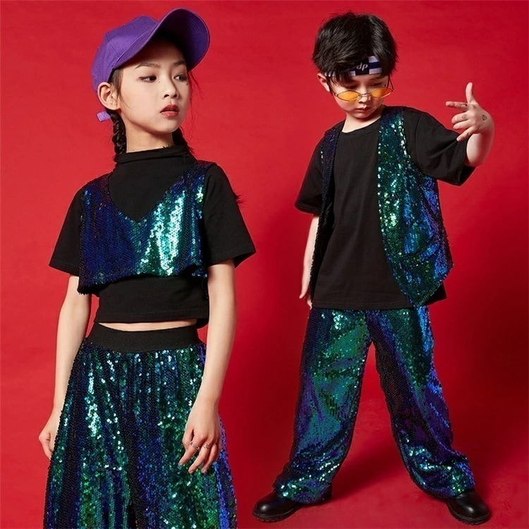 【本日限定】キッズダンス衣装 セットアップ ステージ服装 ラテンダンス衣装 スパンコール キラキラ ベスト パンツ カッコイイ ジャズ 女の子 男の子 チアガール 社交ダンス ファッション イベント