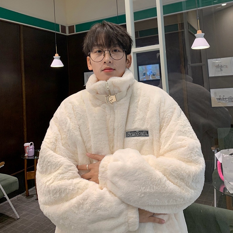 柔らかくglutinむつん性ラムベルベットコートメンズ冬の肥厚模倣ウサギ髪のカップルコットンコート特大の怠zyなトレンディブランドコットンコート