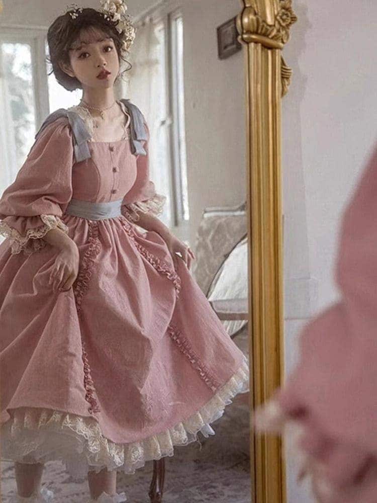 ロリータピンクドレス レトロドレス ロリータ重工ドレス