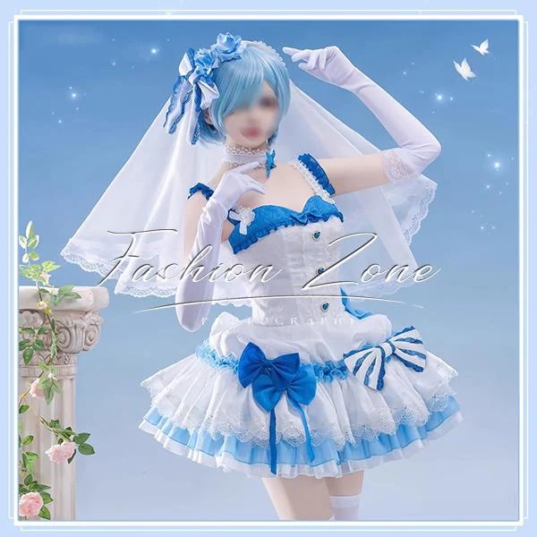 Re：ゼロから始める異世界生活 風 レム Rem ウェディングドレス コスプレ衣装 ウィッグ 靴 ハロウィン 演出服 変装