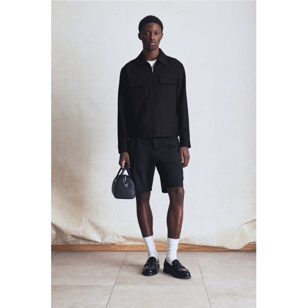 H&M リネンブレンドレギュラーフィットシャツジャケット ブラック 10,059円