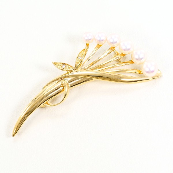 K18 18金 YG ブローチ アコヤ真珠 ダイヤ カード鑑別書 中古