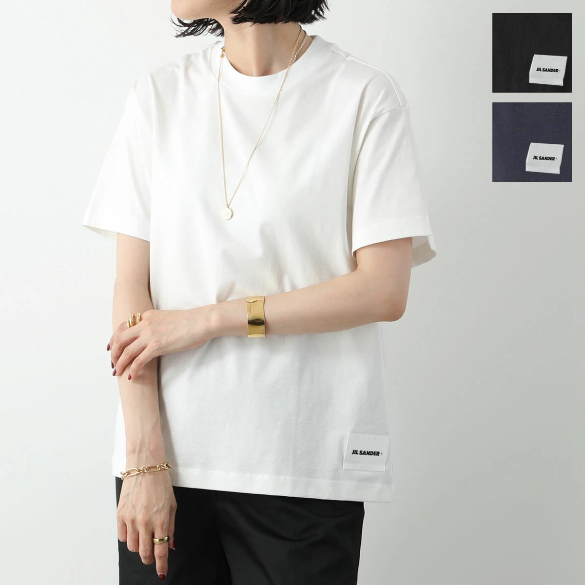 JIL SANDER+ ジルサンダー プラス Tシャツ J40GC0001 J45048 レディース 【1枚単品】 半袖 クルーネック オーバーサイズ ロゴラベル カラー3色