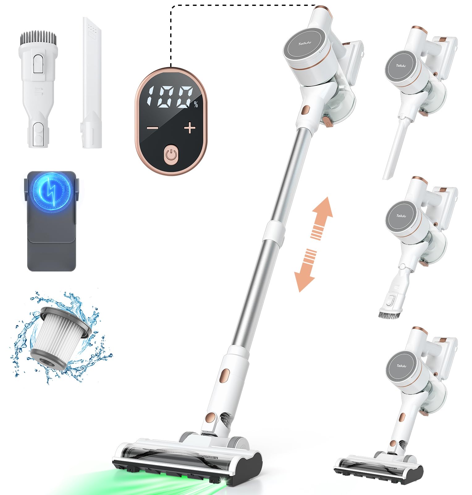 掃除機 コードレス 【2025革新版!業界初グリーンLEDライト搭載】自立式&50000pa強力吸引 コードレス掃除機 軽量 60分連続稼働 LED液晶ディスプレイ 左右180上下90回転 500Ｗ 12,187円