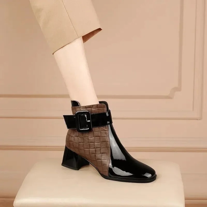 女性のための短いプラットフォームのアンクルブーツ,厚いヒール,レトロなベルトバックル,作業靴,新しいファッション,夏 - 322