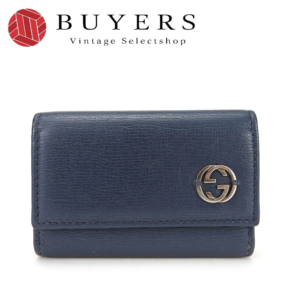 中古 グッチ キーケース 6連 256337 インターロッキング ネイビー レザー 革 普段使い 小物 シルバー金具 メンズ レディース 男性 女性 GUCCI Key Case navy 193