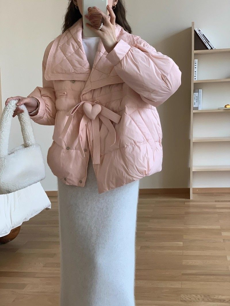 2026冬 新作 韓国風 ハート ダウン ゆったり 小さいサイズ 厚手 アウター 可愛い 防寒