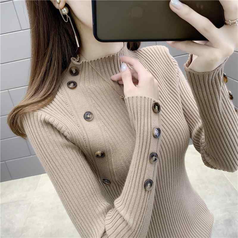 レディース 上品 上質 お洒落 秋冬 スタイル ハーフ タートルネック 細見 え ボトミング シャツ ボタン トップスス スタイル セーター ニット セーター 女性