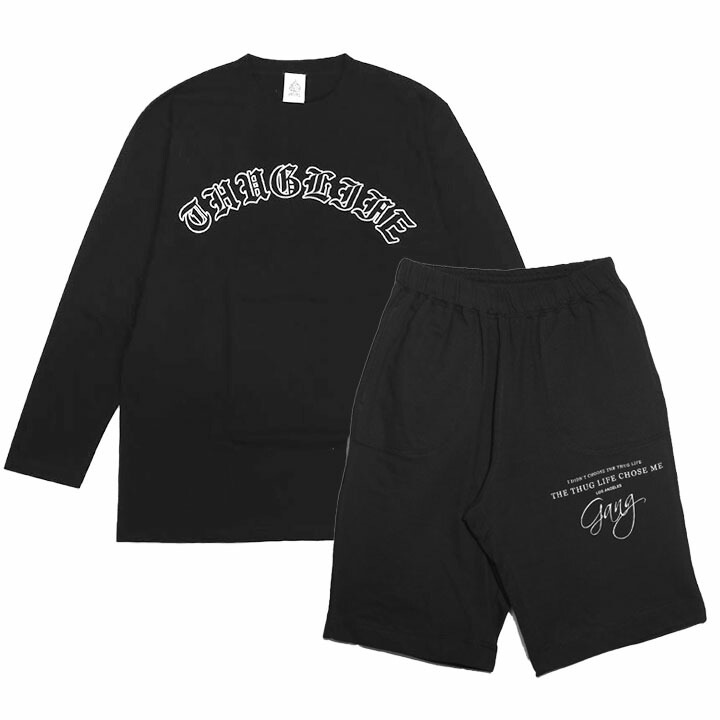ACE FLAG 上下セット 長袖 Tシャツ ロンT ブランド スウェット ハーフパンツ メンズ 春秋冬用 黒 大きいサイズ エースフラッグ セットアップ 筆記体