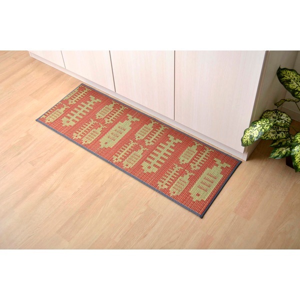 1081100225905 キッチンマット 滑りにくい加工 国産い草 シンプル おさかな ピンク 60×270cm メーカー直送