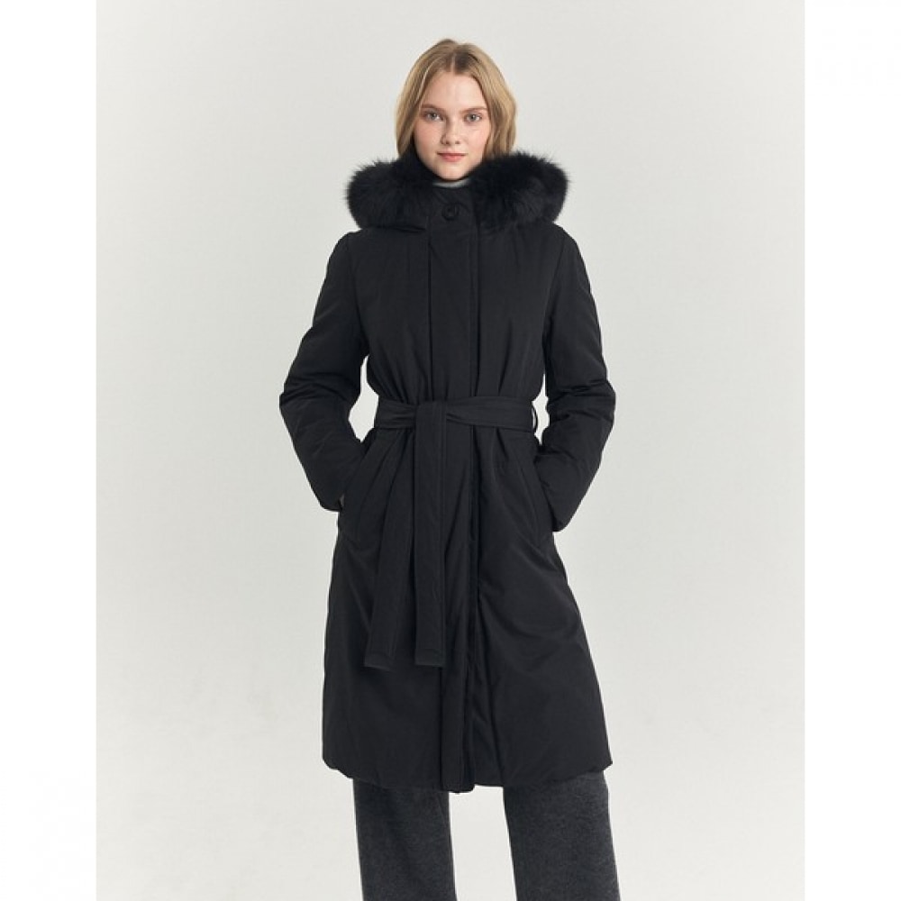 (ヘッジズレディース) 24FW デタッチャブルパーカラロングヘビーグースダウンジャンパーブラック HSJU4D005BK