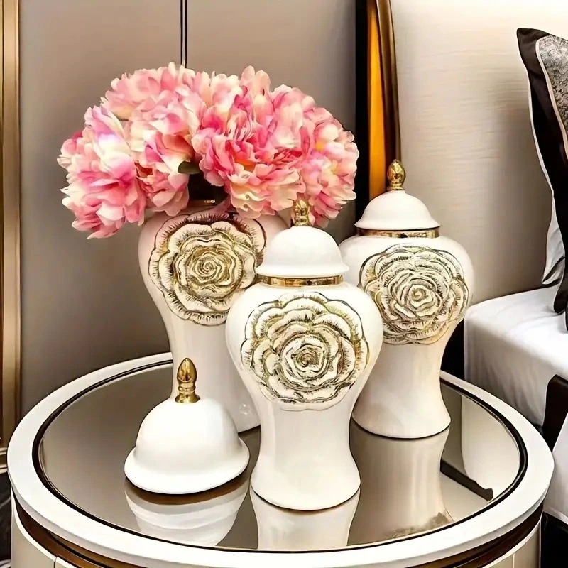 花瓶 エレガント ホワイトゴールド セラミック ラグジュアリー フラワーポット フラワーアレンジメント インテリア ホームデコ お洒落 シンプル 4-7 7,448円
